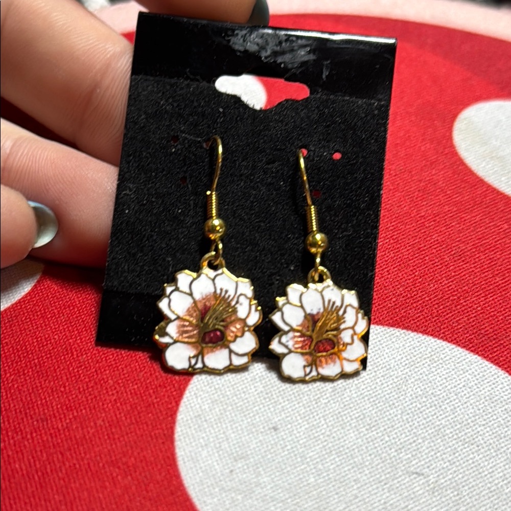 Genuine Cloisonné Flower Earrings